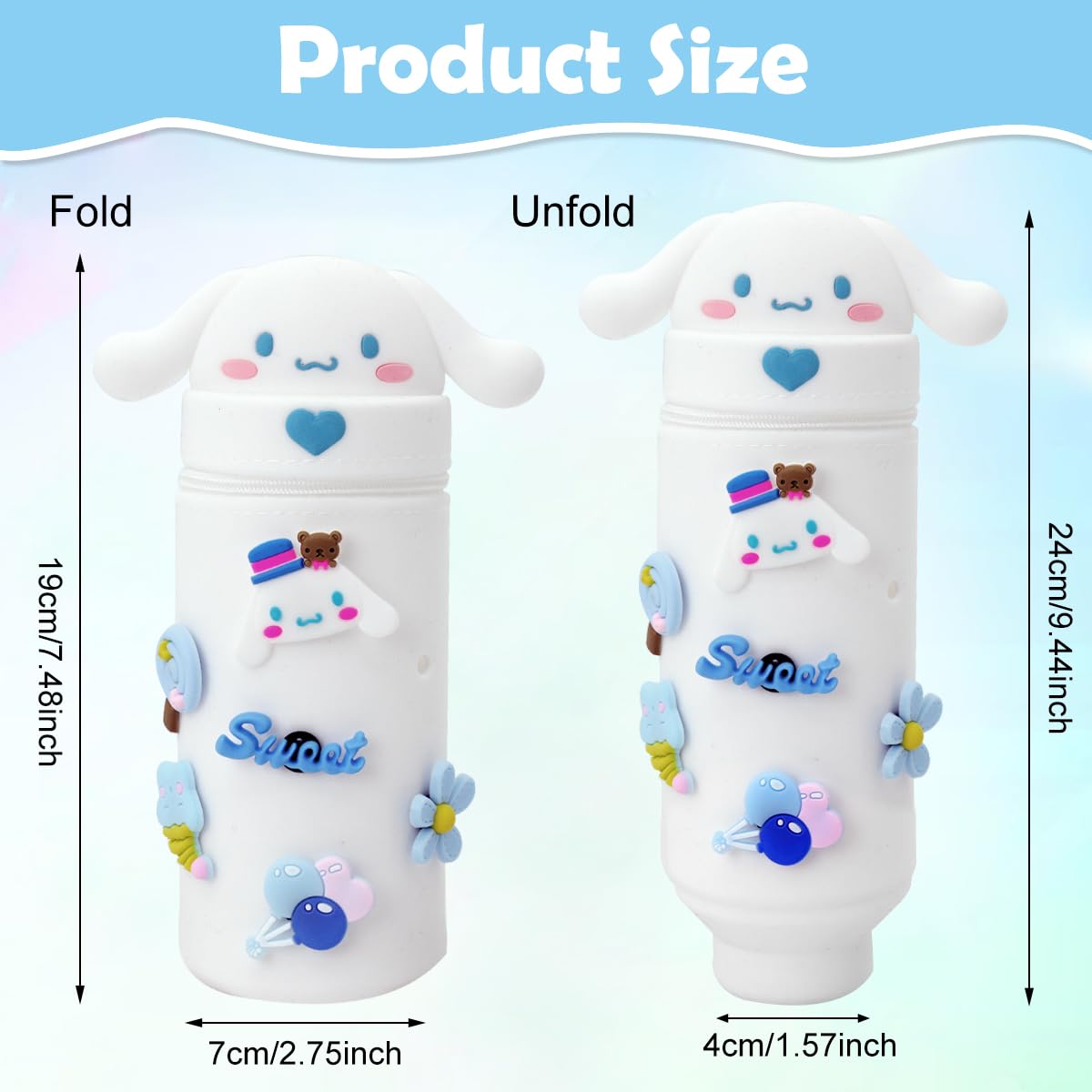 PATPAT Pencil Pouch for Kids with Multi Hole Design featuring Silicone Material and Kuromi Charms | Cute Blue Stationery Bag for School