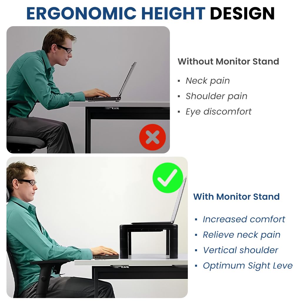 ZORBES Monitor Stand with Drawer for Desk featuring 4 Level Adjustable Riser | Home Office Organizer