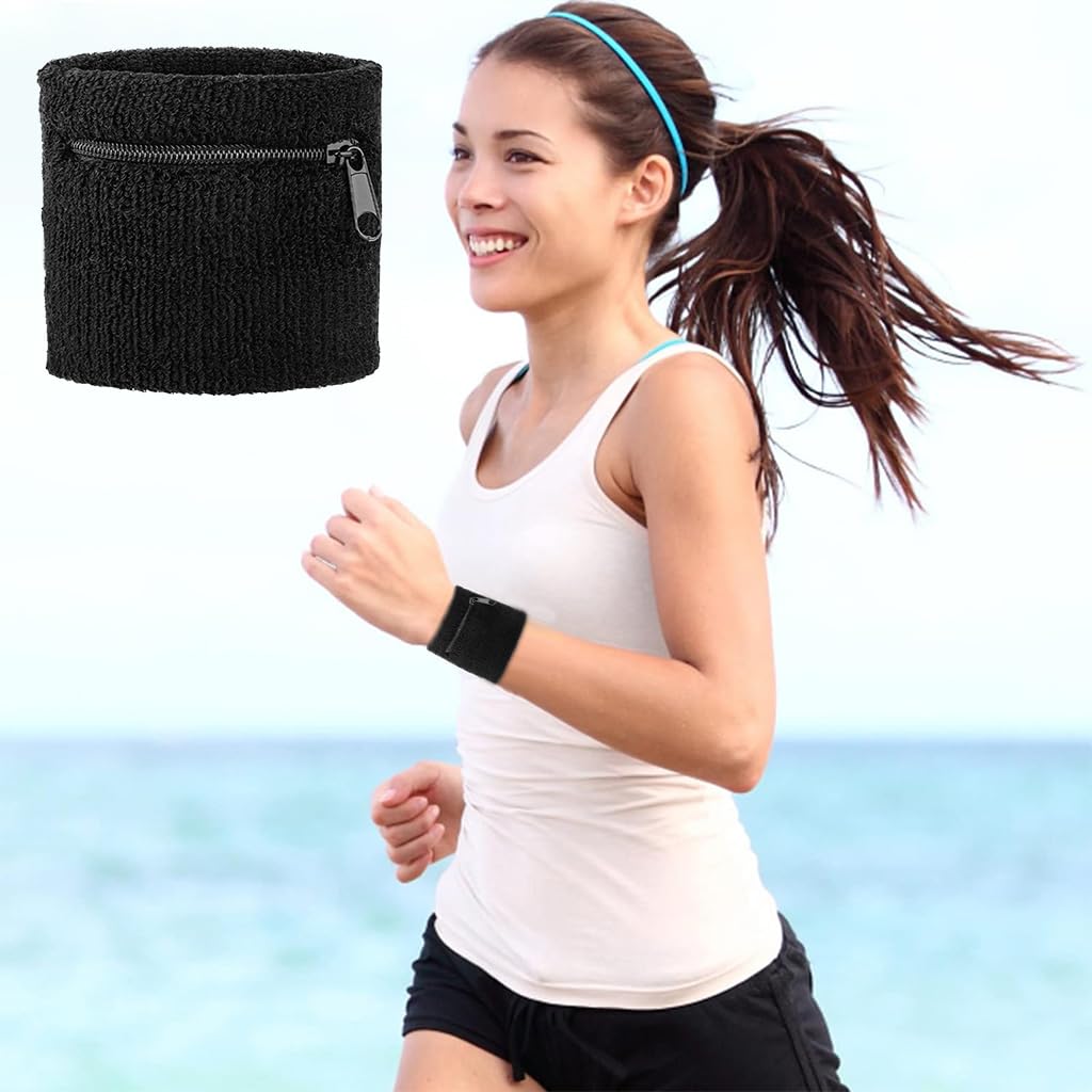 Proberos Running Wrist Band for Workout & Jogging with Zipper Pocket | Stretchy Spandex Unisex Design