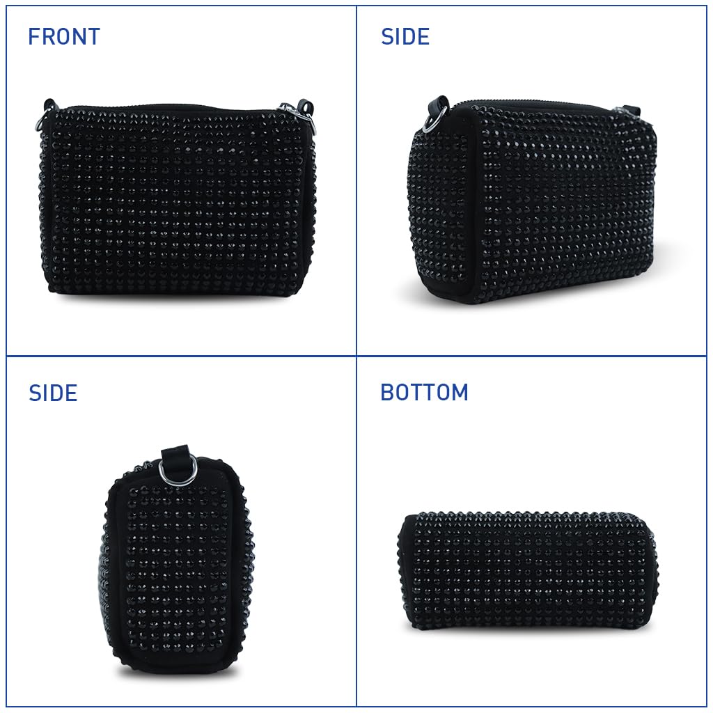 Zibuyu Sling Bag for Women with Dual Shoulder Straps featuring Black Diamond Design | Trendy Crystal Purse