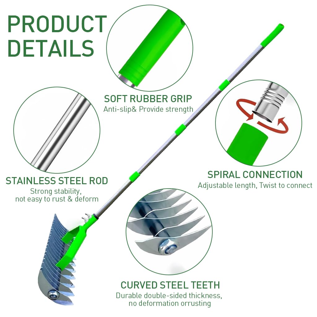 HASTHIP Garden Rake for Lawn Care with 170cm Adjustable Handle & Dual-Edge Steel Design