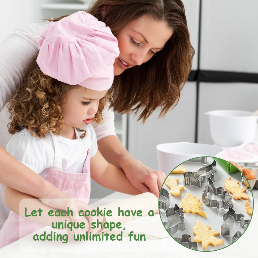 HASTHIP Dinosaur Cookie Cutters for Kids with 12 Cartoon Shapes and Stainless Steel Material | Fun Group Baking Set