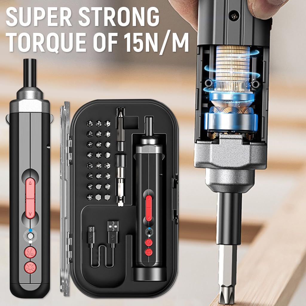 Serplex Electric Screwdriver Kit with 10.8V Power and Bidirectional Rotation for DIY | Includes Full Bit Set and Portable Case