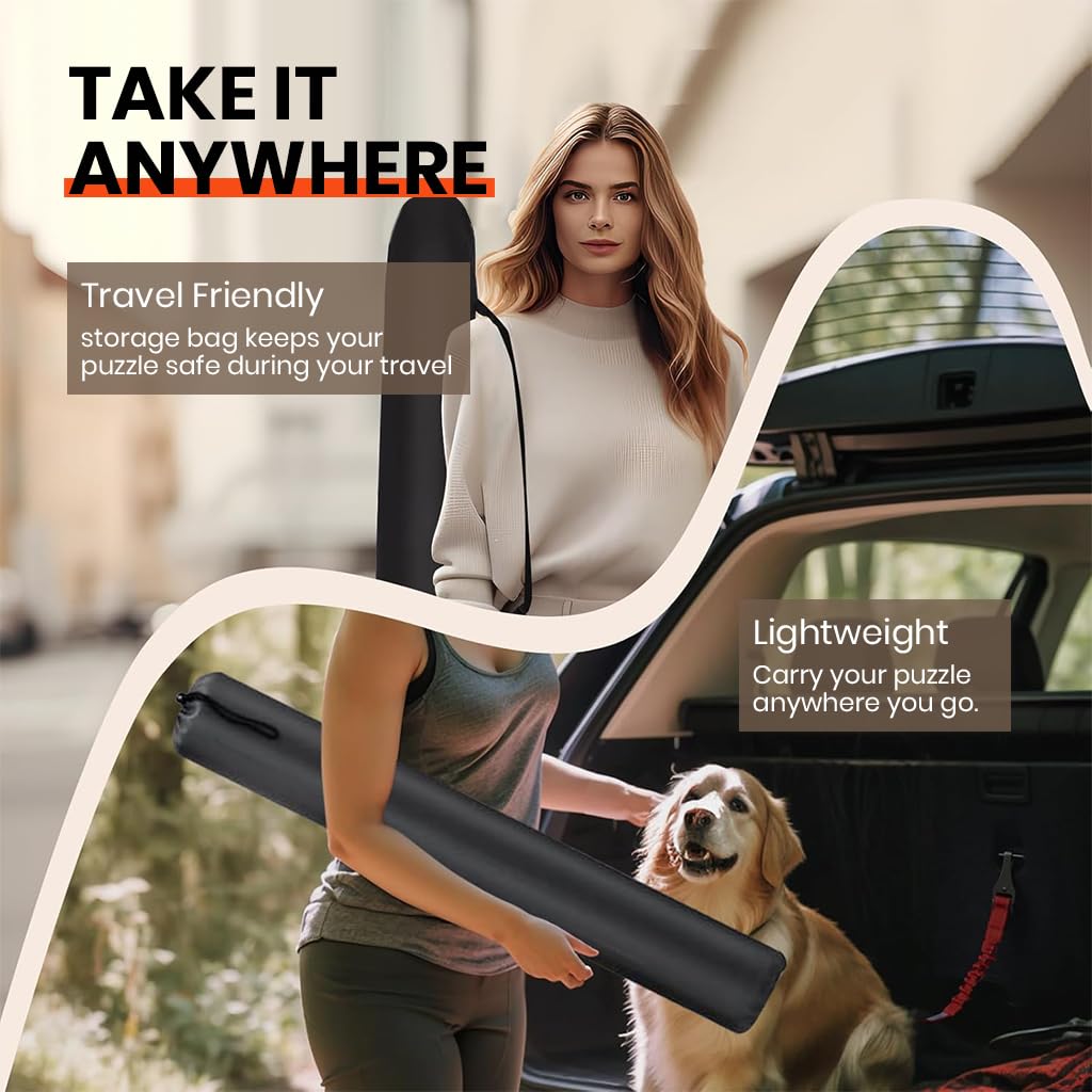 PATPAT Felt Puzzle Floor Mat for 1500 Piece Jigsaws with Air Pillar Pump and 4 Trays | 26x46 in Organizer Set