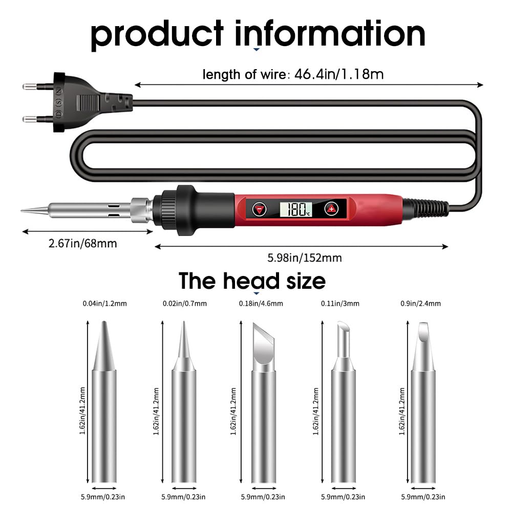 Serplex  Soldering Iron Kit Set 60 Watt 220V Soldering Machine Temperature Adjustable 17Pcs Soldering Iron Bit Set with LCD Display Electric Soldering Iron with Stand Holder Rolled Up Storage 5 Tips