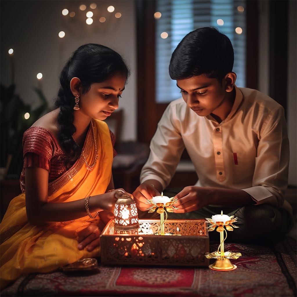 HASTHIP Candle Holder for Puja and Meditation with 4.3 in Metal Lotus Design | Home Decor