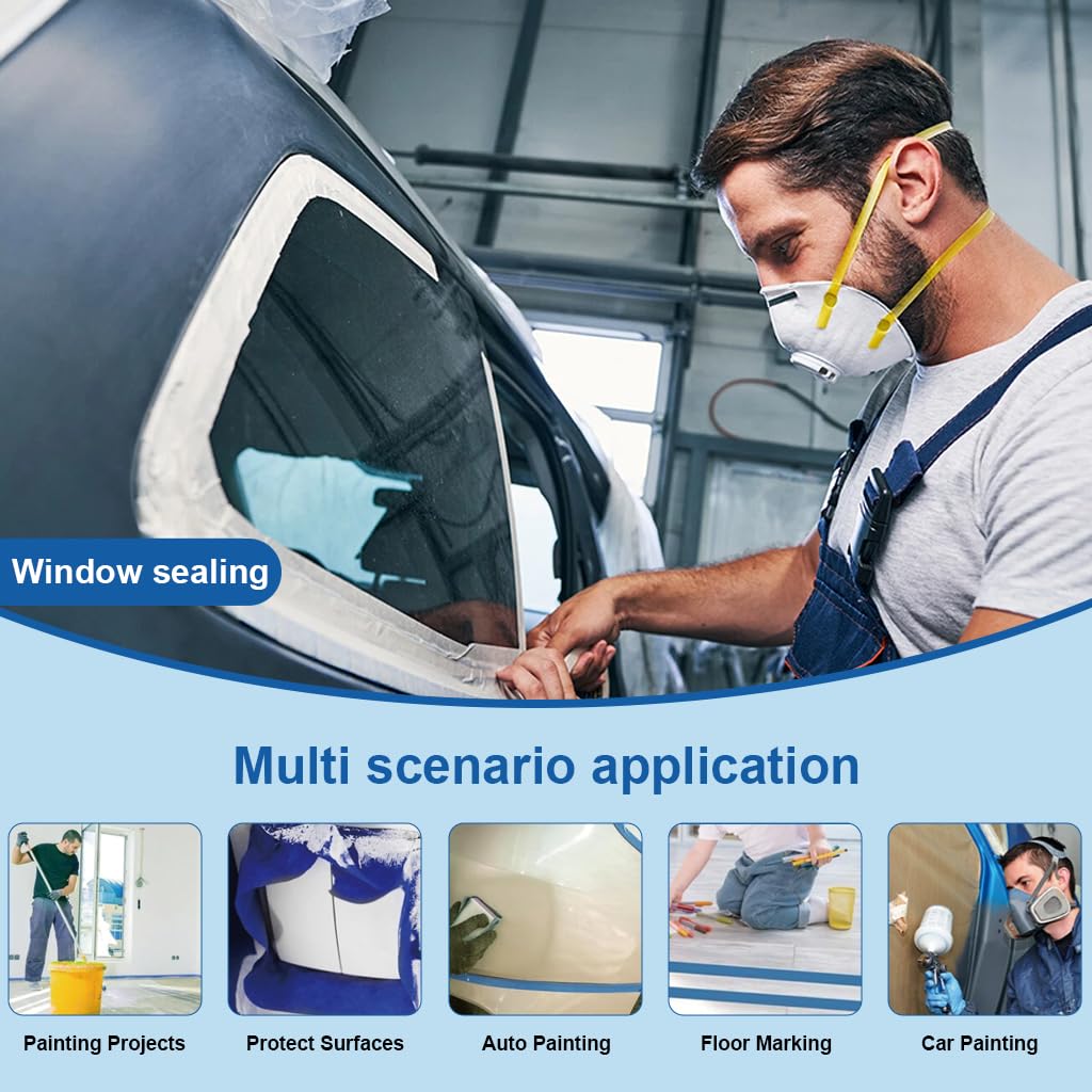 Serplex Painter's Tape for Trim Masking and Electronics | 3 Rolls 20mm × 50m UV-Resistant Blue Crepe