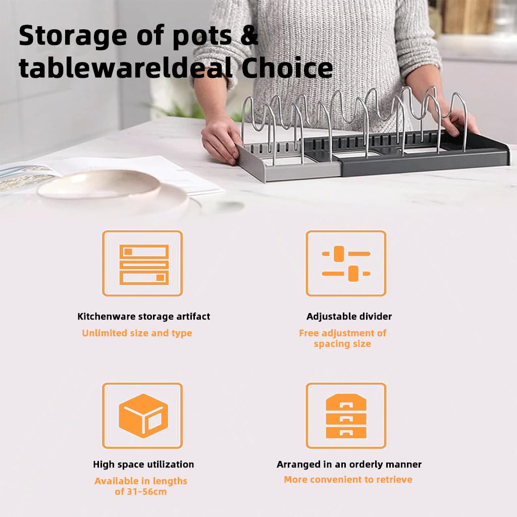 HASTHIP Pot Lid Holder for Kitchen Organization with 7 Slot Steel Wire Racks | Countertop Organizer