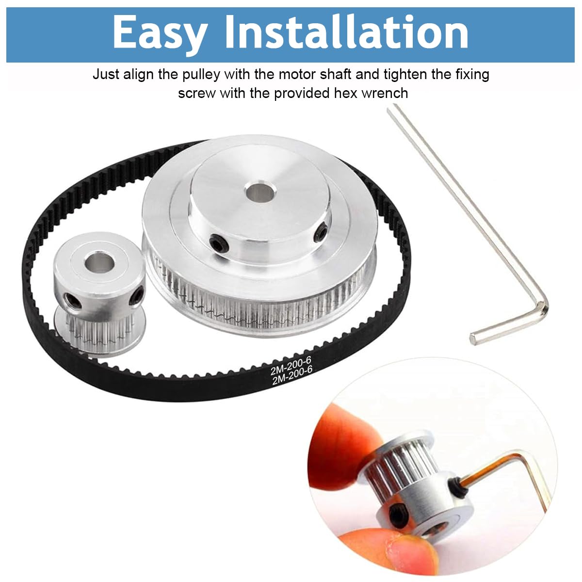Serplex Synchronous Wheel for 3D Printer with 20 and 60 Teeth 8mm Bore Aluminum Pulley | 200mm x 6mm GT2 Belt