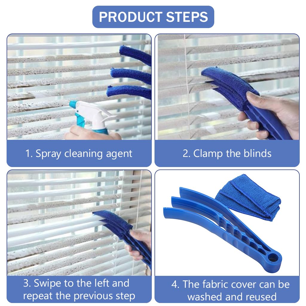Supvox Window Blind Cleaner Brush with 3 Claws for Blinds and Fans | Washable Microfiber Tool