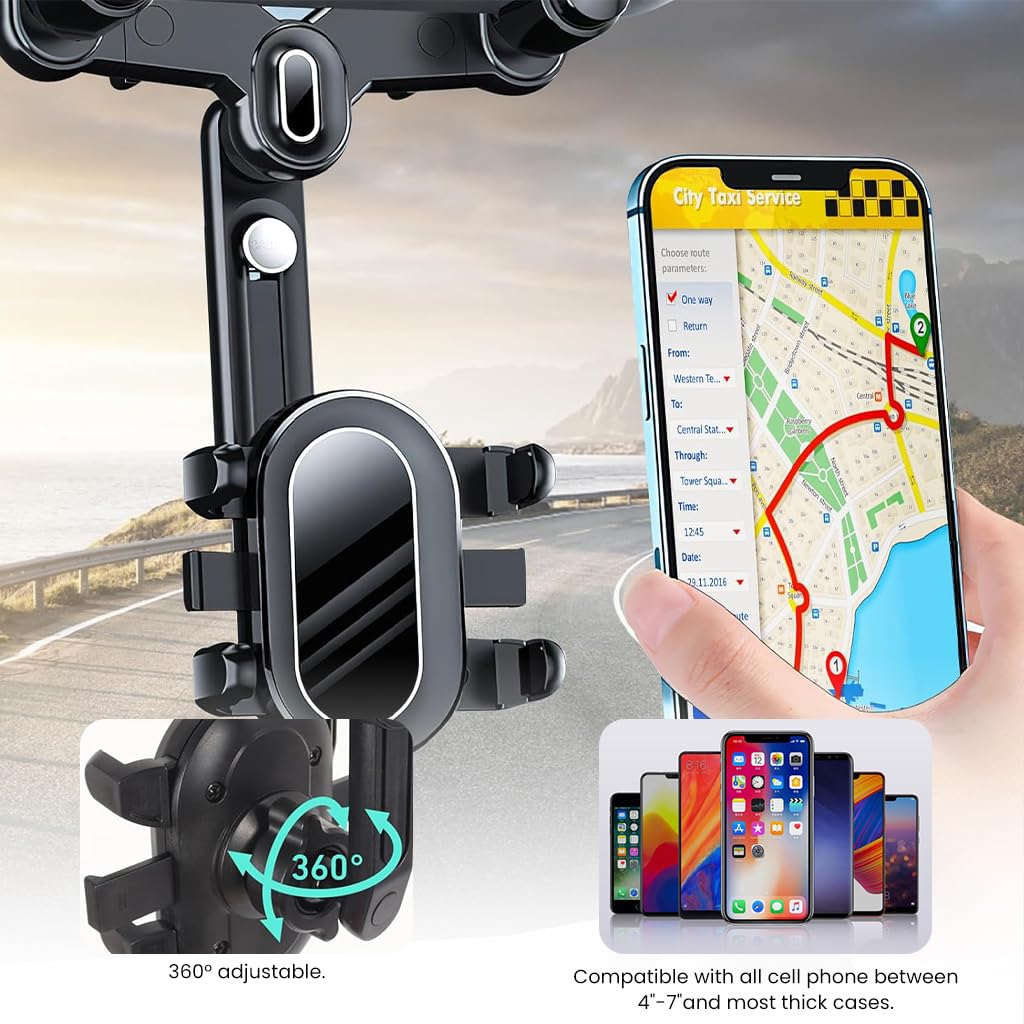 STHIRA Rearview Mirror Phone Holder for Car with 360° Rotation and 4-Claw Grip | Retractable Arm