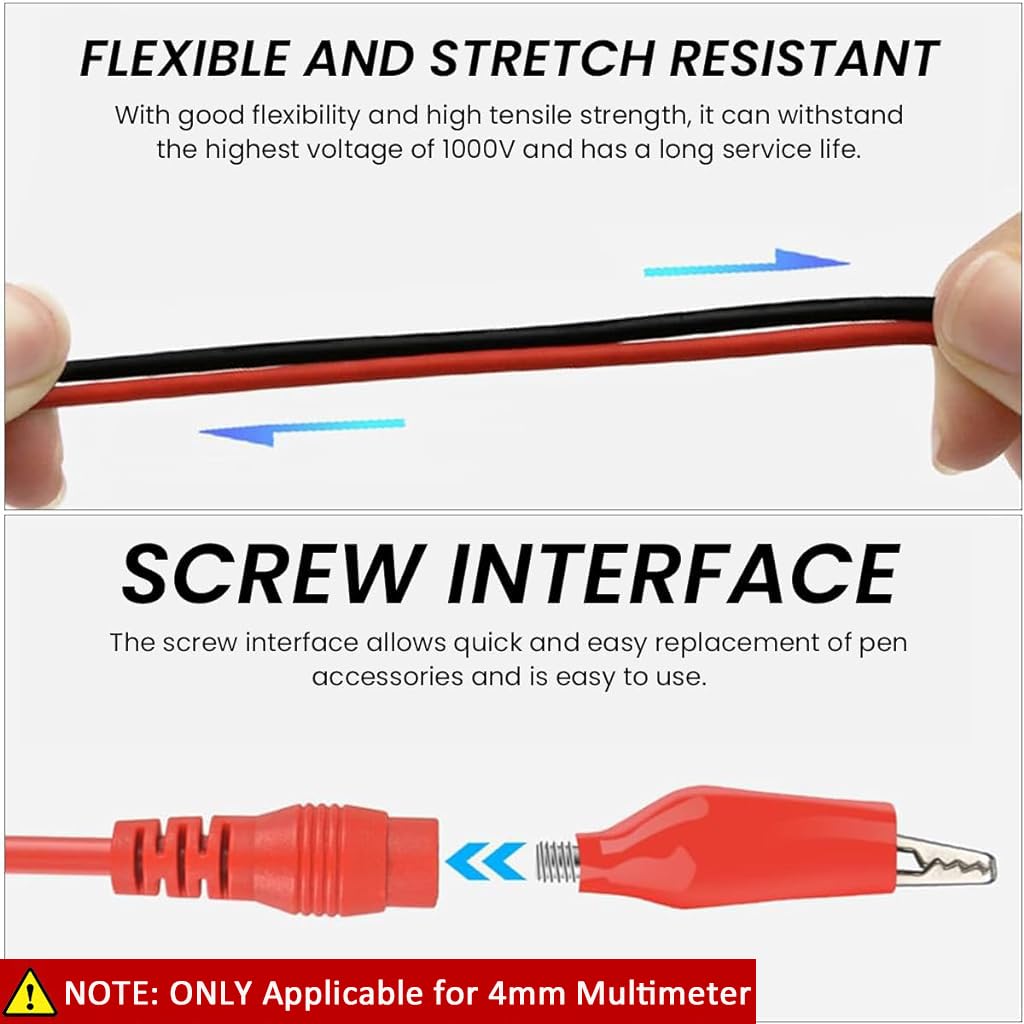 Serplex Multimeter Test Leads Kit for 4mm Multimeter with 16 pcs 36.6 in Cables and Alligator Clips | Silicone Insulated Probes