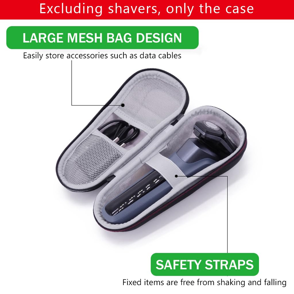 HANNEA® Carry Case Bag for Philips Norelco Shaver EVA Hard Shell Waterproof Travel Storage Case for Philips Norelco Shaver Zip-up Travel Storage Case Electric Razor Accessories Bag