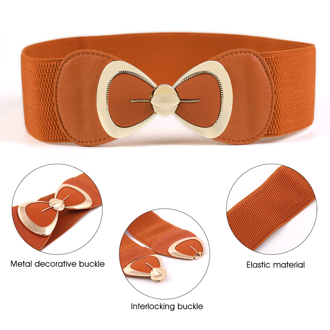 ZIBUYU® Stylish Waist Belts for Women Dresses Girls Waist Belts with Interlocking Buckle Bow Floral Belt for Women, Girls Jeans Belts Elastic Waist Belts for Girls, Women Dress Accessories - Orange