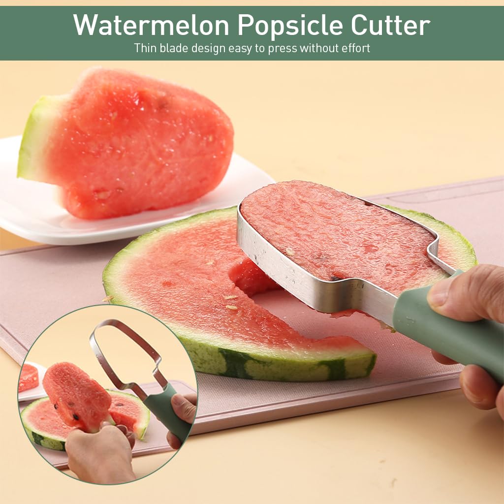 Supvox® 3-in-1 Watermelon Fork Slicer Cutter, Stainless Steel Watermelon Popsicle Cutter Watermelon Cutter Slicer Tool Melon Cutter Knife Portability Fruit Fork for Camping Kitchen Gadgets