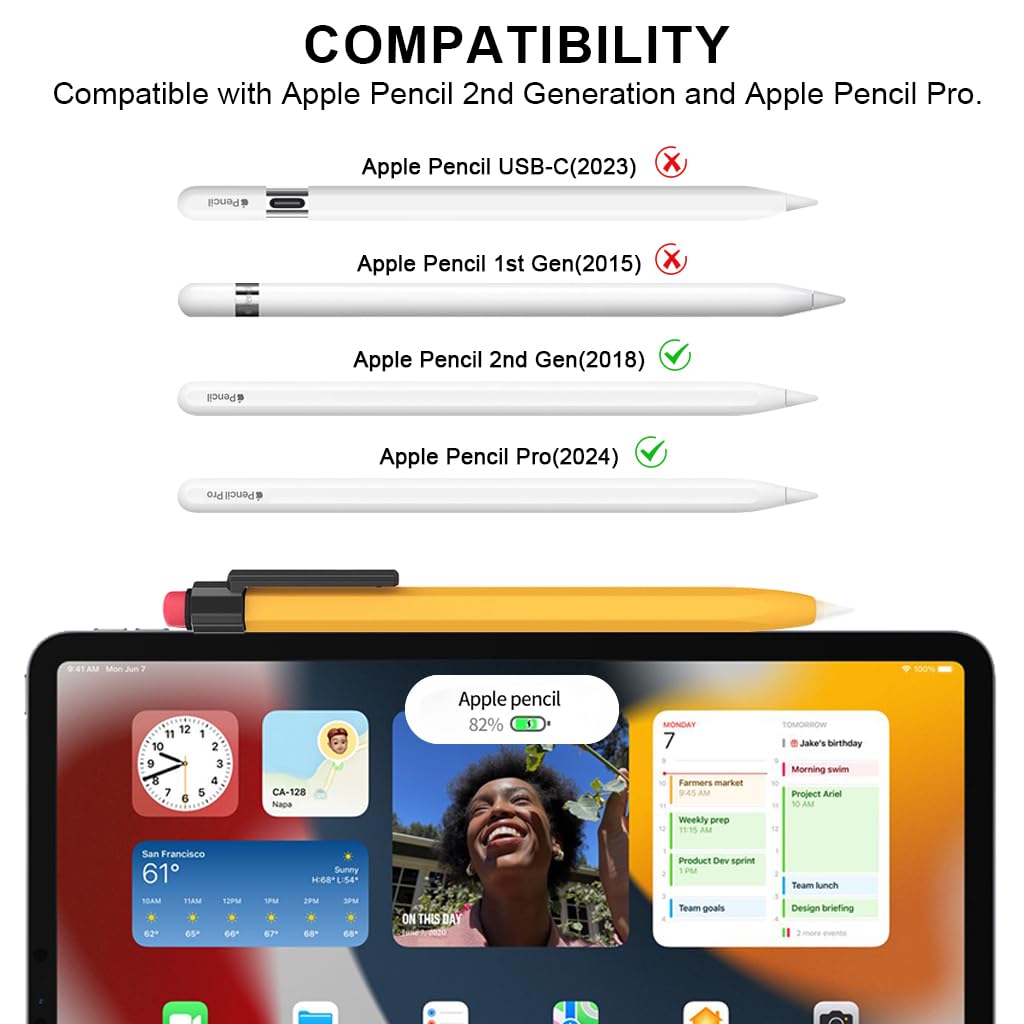 ZORBES Classic Pencil Case for Apple Pencil 1st and 2nd Generation with Anti Slip Grip | Yellow Silicone Sleeve with Clipped Cap