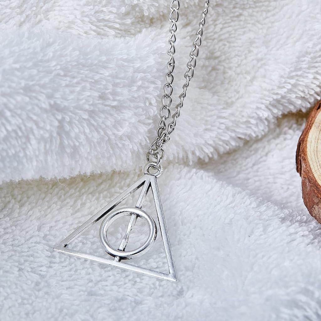 Zibuyu Deathly Hallows Rotatable Necklace for Men and Women with 3.5 x 3.2 cm Pendant | Hypoallergenic Alloy Build and Magic-Inspired Design