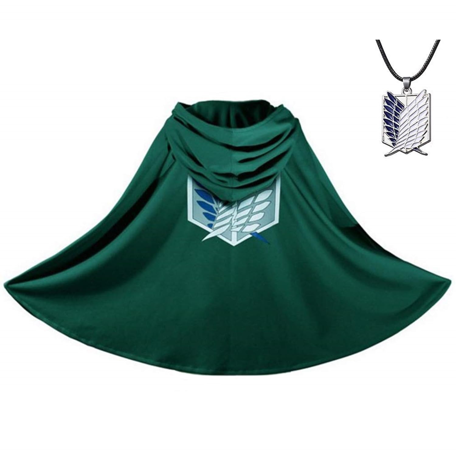 PATPAT® Anime Cosplay Costume Cloak, Green Hooded Cloak with Wing of Liberty Necklace Set, Scout Regiment Cosplay Costume Wings Cape for Party, Halloween, Christmas, Performance - Size L