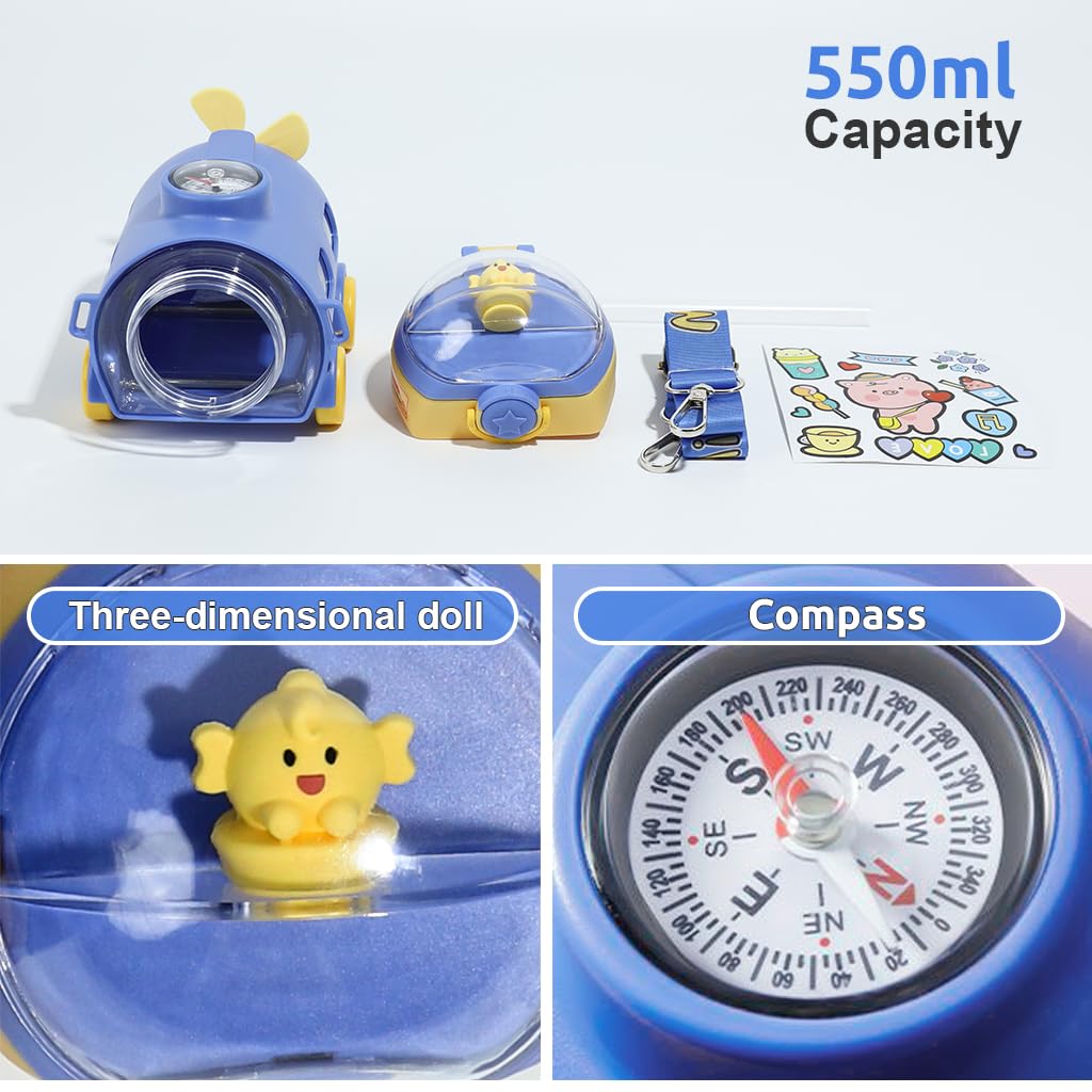 SNOWIE SOFT Water Bottle for Kids School with Silicone Straw and Neck Strap 550ml BPA-free | Leakproof Cartoon Design