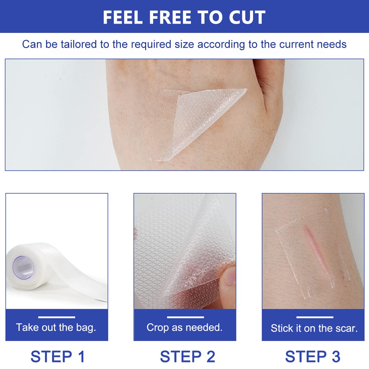 HANNEA® Silicone Scar Sheets, Silicon gel sheets for Scars Transparent Medical Silicone Gel Tape for Scar Removal, Silicone Scar Tape Roll For Hypertrophic Scars and Keloids Caused by Surgery