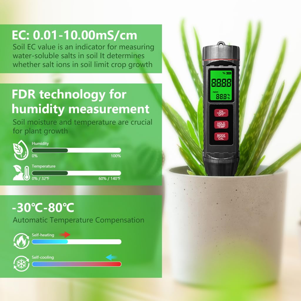 Serplex Soil Moisture Meter for Garden and Farm with 0.01–10.00 mS/cm Probe | 3 in 1 EC and Temperature Tester