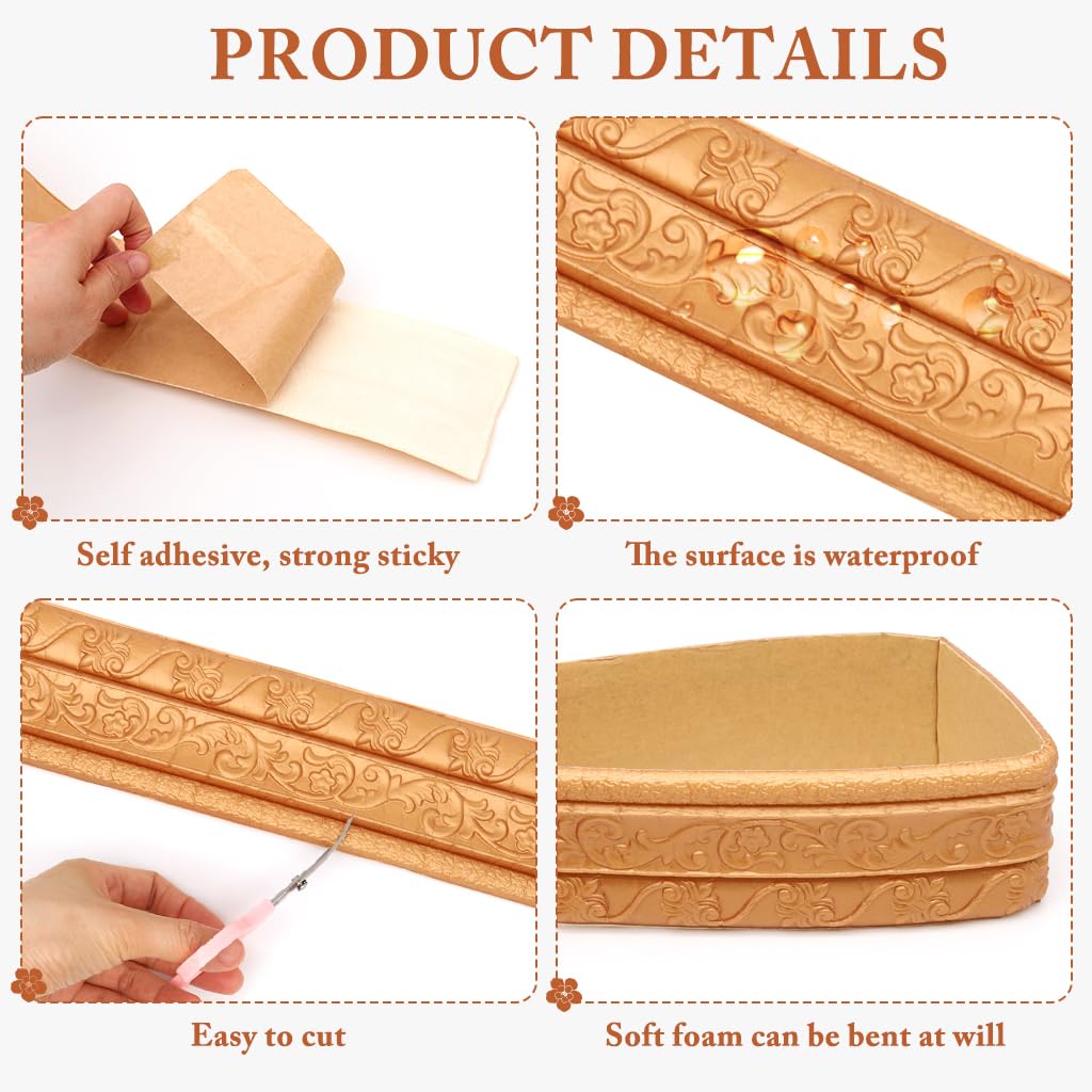 HASTHIP Peel Stick 3D Foam Molding Trim for DIY Wall Edging featuring XPE Foam 2.3 m x 7.8 cm Brown