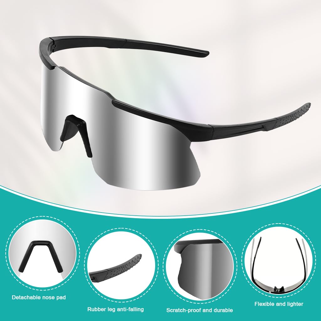 PROBEROS UV400 Sunglasses for Day and Night Riding with Anti Glare Silver Lens | Lightweight Frameless Design