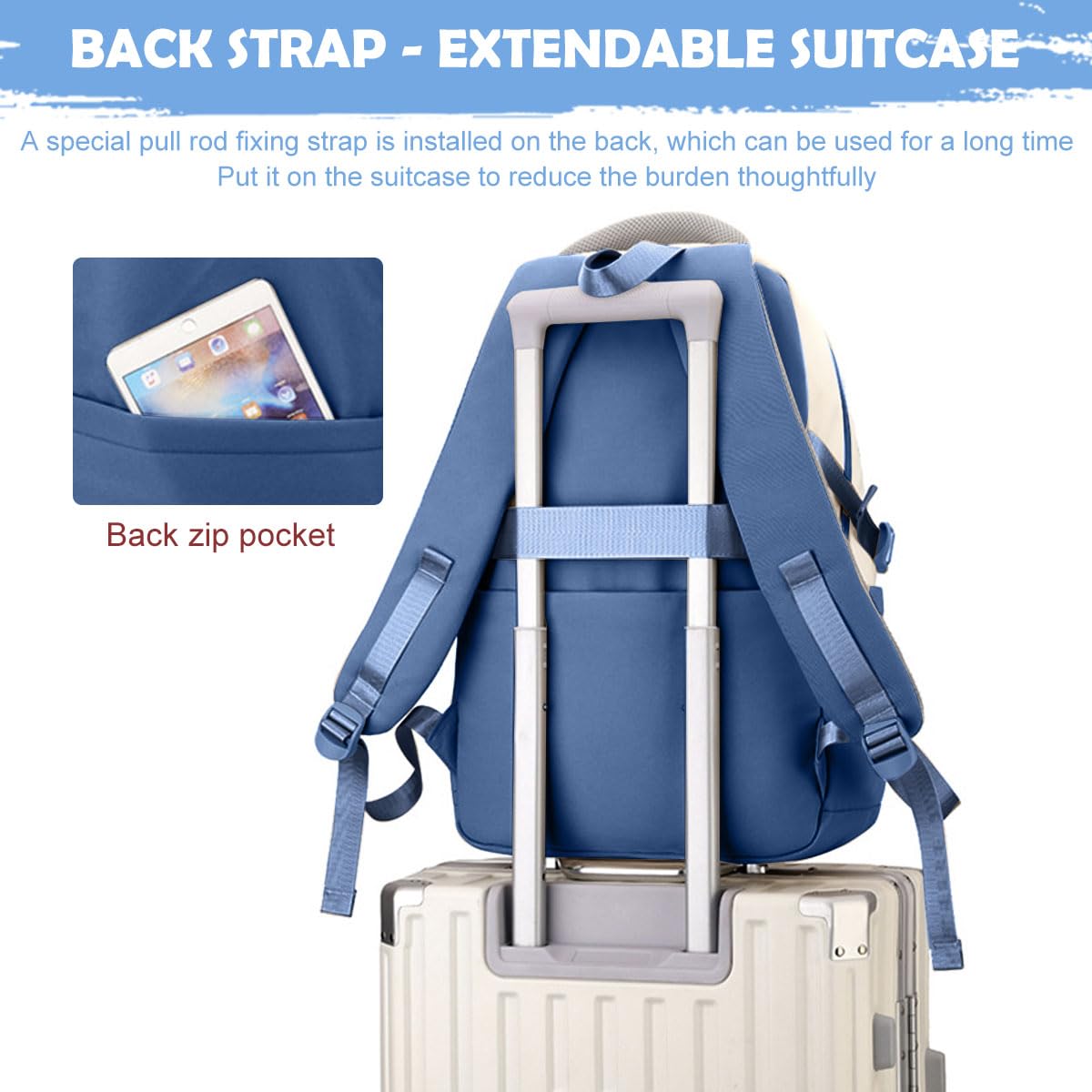 PALAY Girls Backpack for School and Travel with Multi Compartments Blue Nylon 3 PCS Set