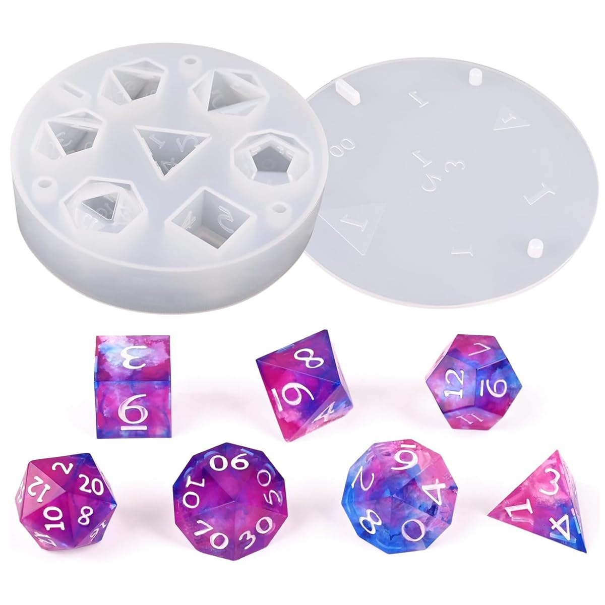 HASTHIP Resin Dice Molds for DIY Dice Making featuring 7 Polyhedral Cavities | Silicone Mold