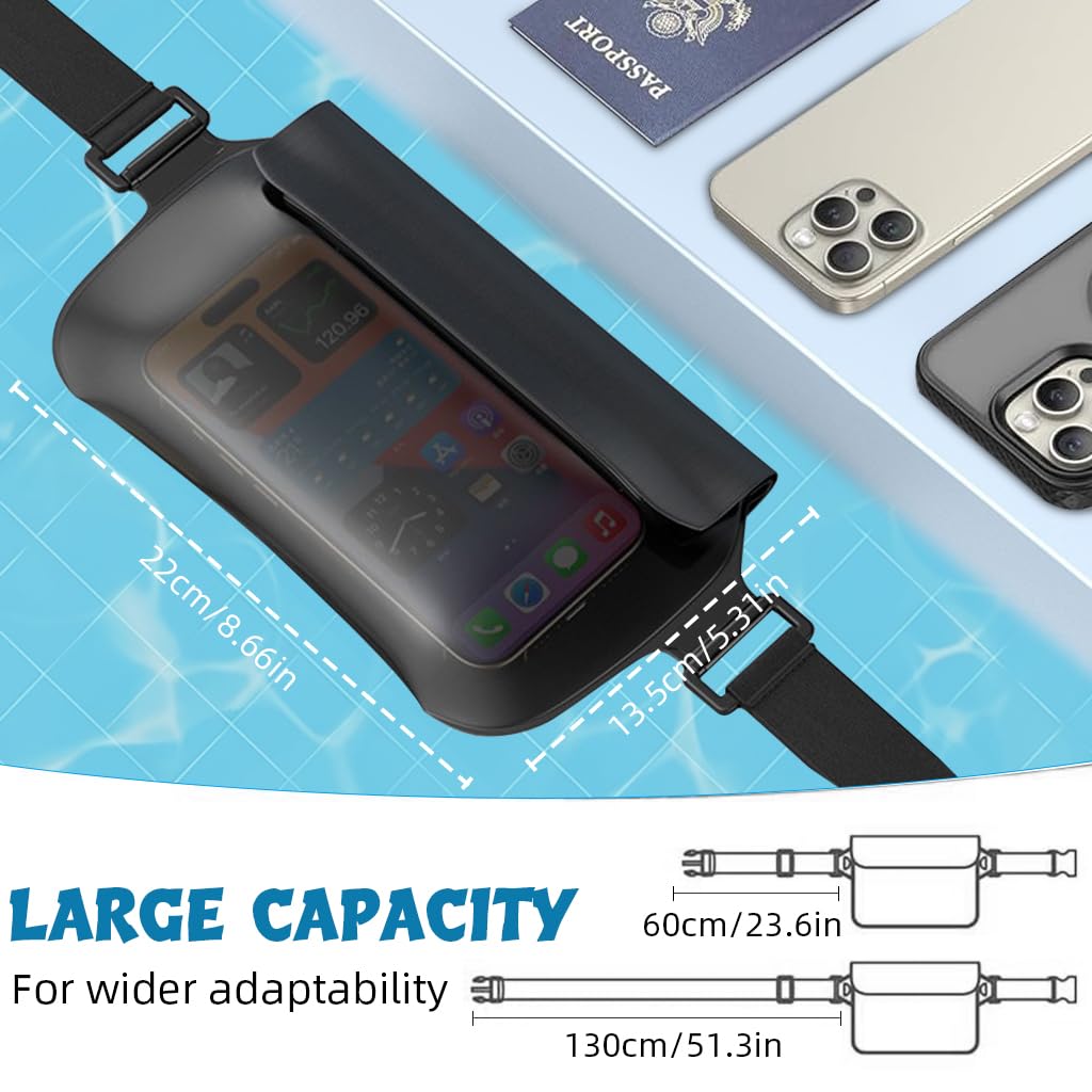 GUSTAVE Beach Waist Bag Waterproof TPU 25x13cm with Double Zip Lock & Touch Screen | 3 PCS