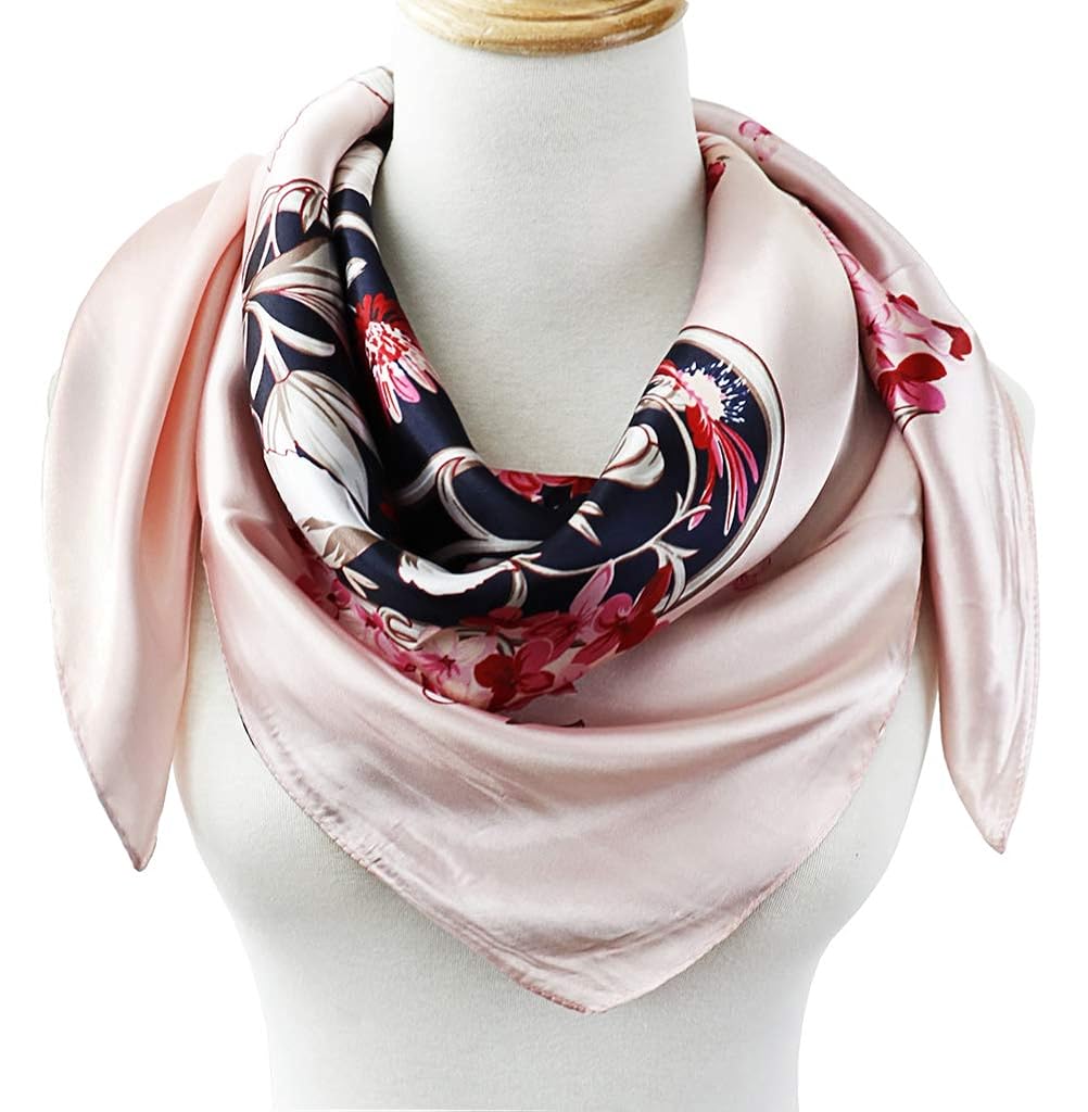PALAY® Scarf For Women Stylish Satin Square Silk Like Hair Scarves Wraps Headscarf Sleeping 90 90Cm Female Pink 3PCS