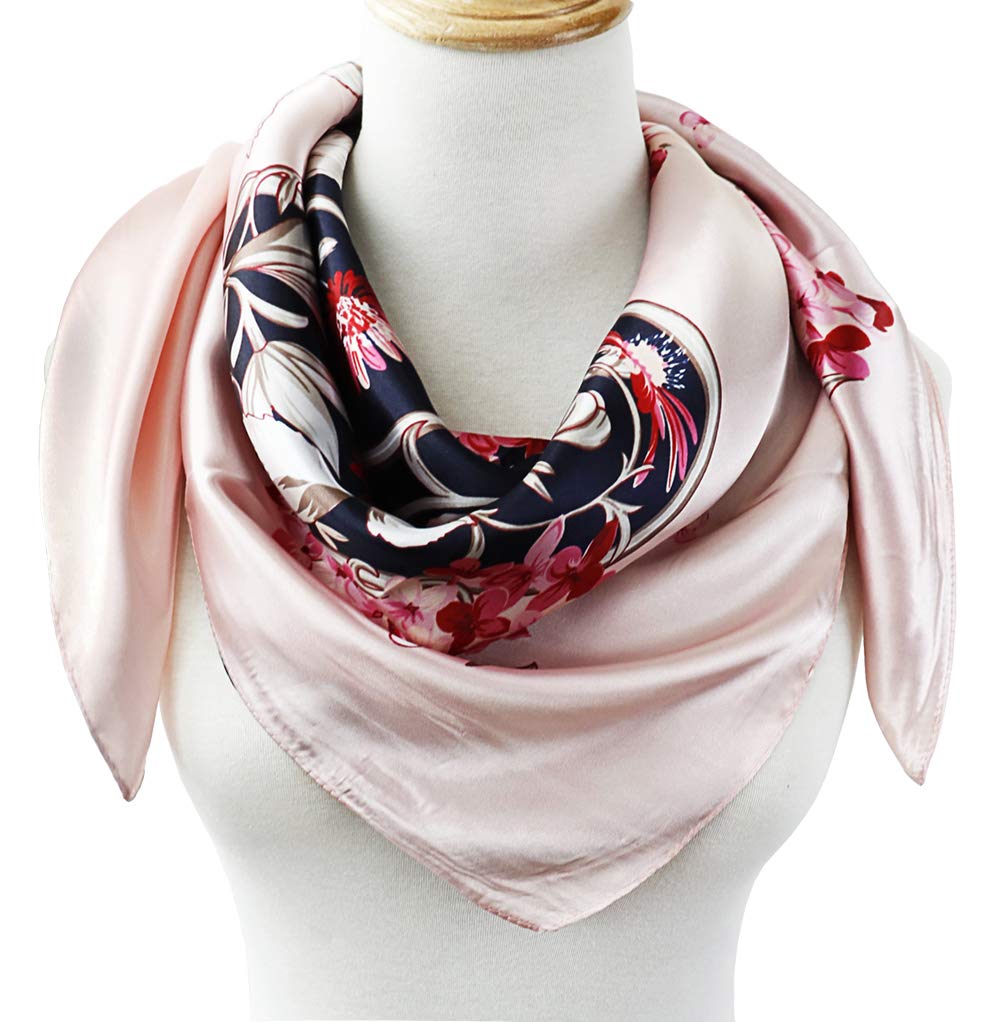 PALAY Scarf for Women featuring Satin Silk Like Square Design 90 x 90cm | Pink 2PCS