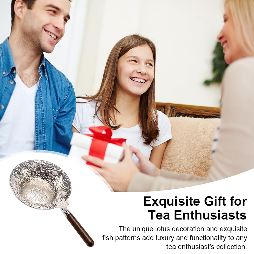 Supvox Tea Infuser for Loose Leaf Brewing with 3.14 in Mesh Basket and Wooden Handle | 3D Lotus Design