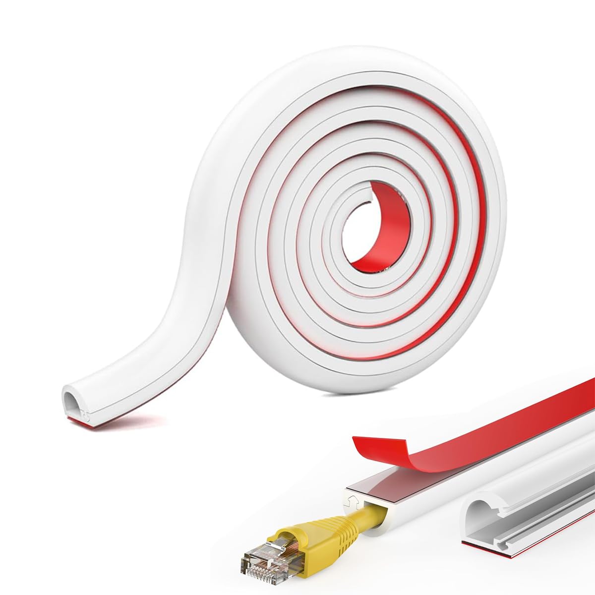 Serplex PVC Cord Cover 6.6ft for Floor and Wall Cable Management with Side Open Design White