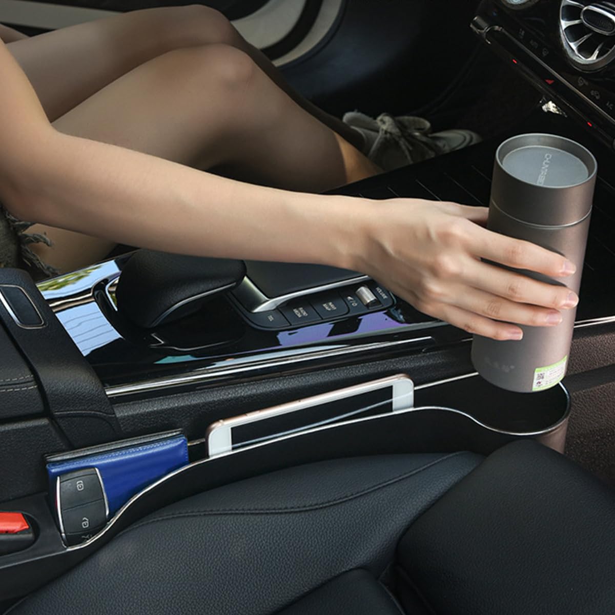 STHIRA Car Seat Gap Filler Organizers with Cup Holder for Small Items 48×8×6cm | Universal Fit