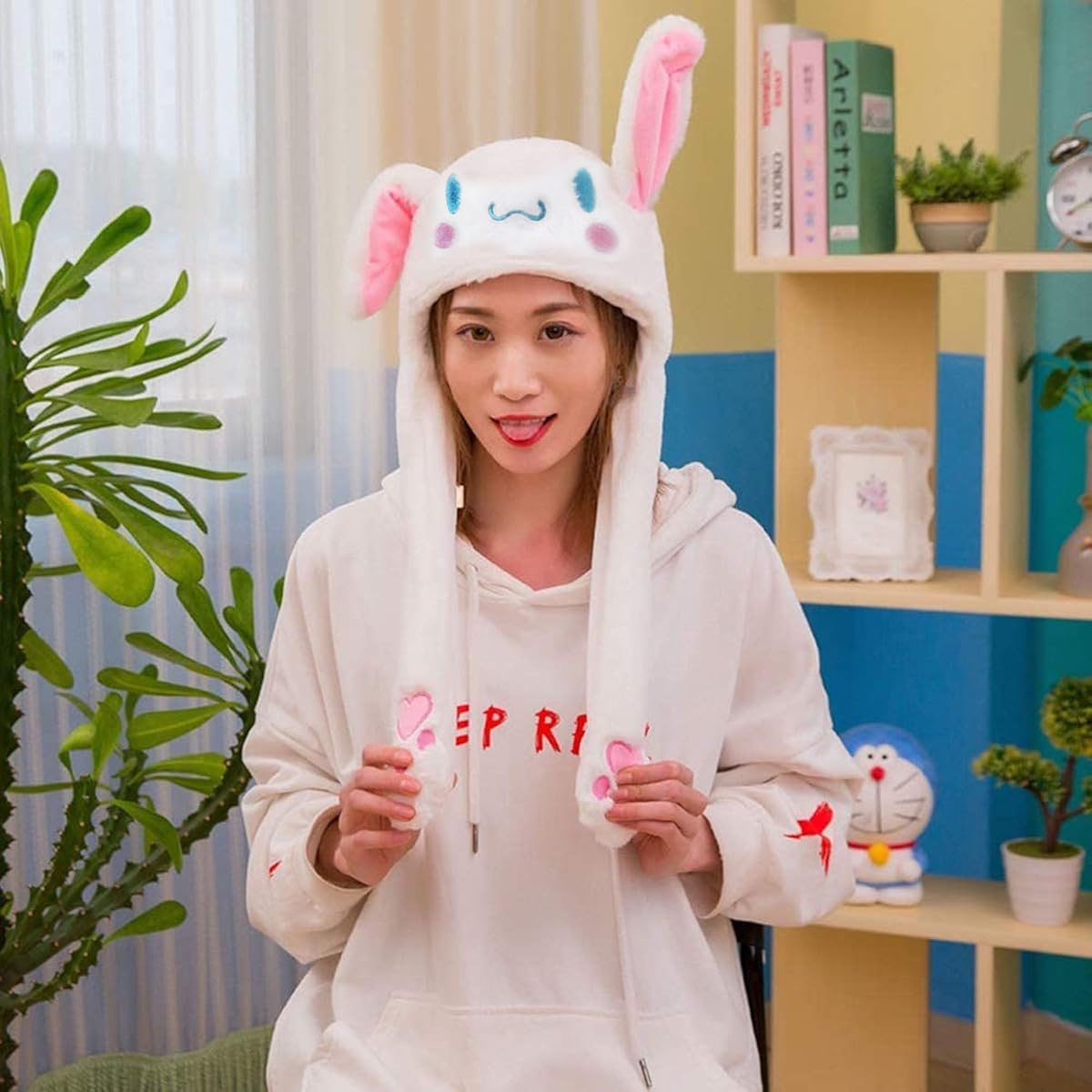 Zibuyu Ear Moving Jumping Hat featuring Cinnamoroll Plush with Fluffy Blue Design for Girls