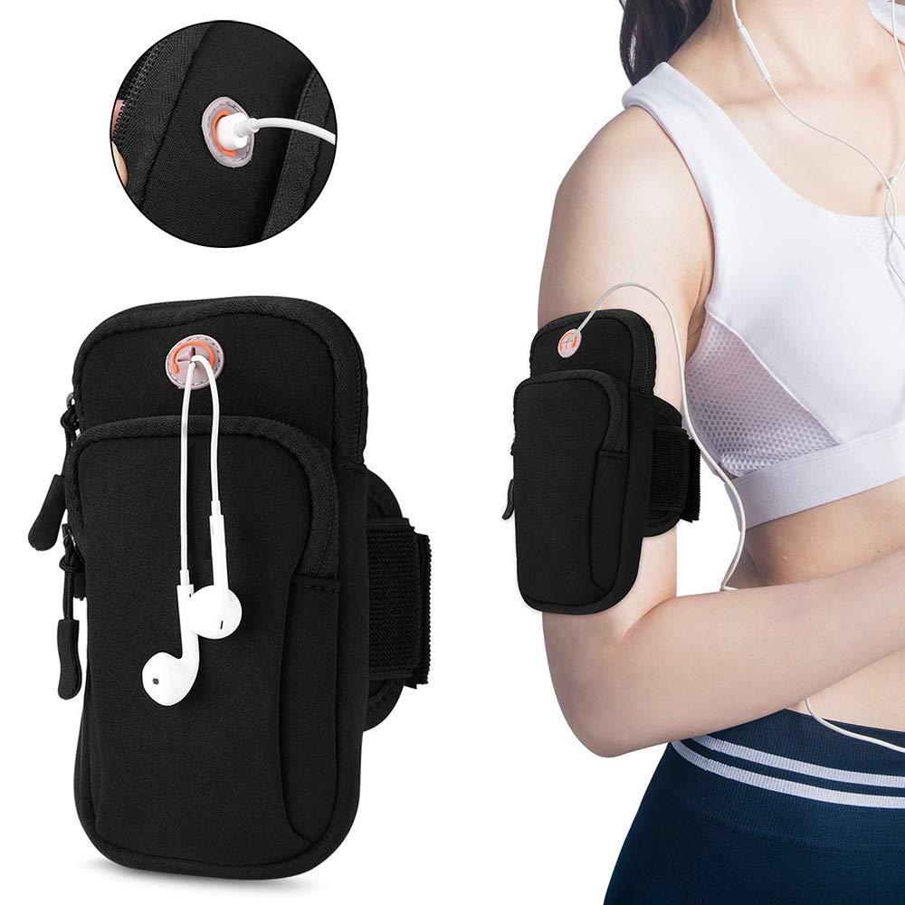 ELEPHANTBOAT Phone Armband for Running featuring Double Zipper Pouch 6 in Capacity | Black