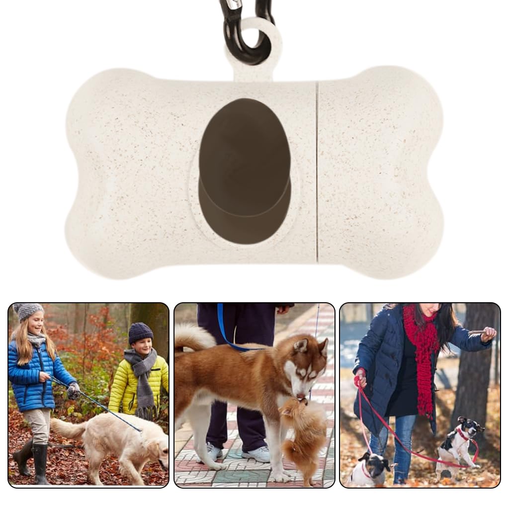 Qpets Dog Waste Bag Dispenser for Outdoor Walks with Carabiner Clip featuring Bone Shape | Wheat Straw Eco Container for Pet Owners
