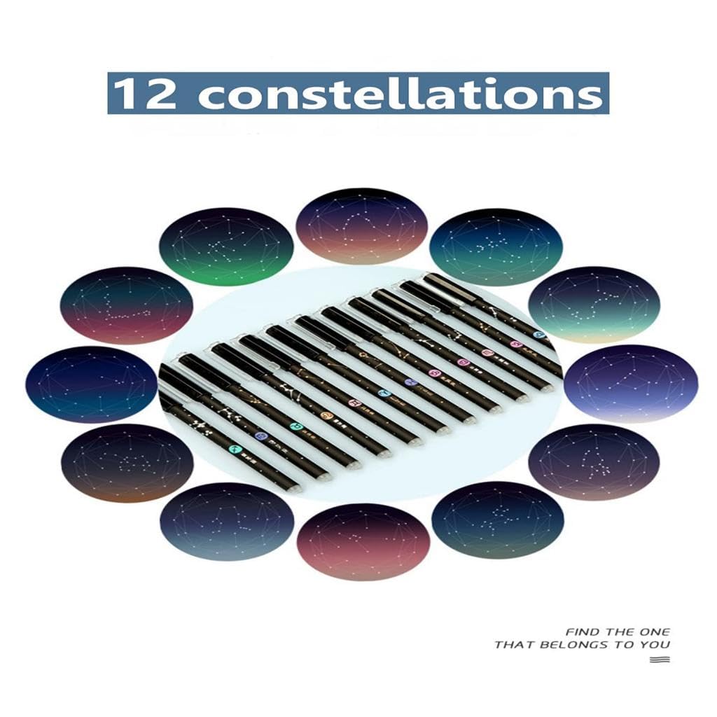 Zibuyu Erasable Gel Pens for School and Office with 0.5mm Fine Point | Constellation Design Set of 12