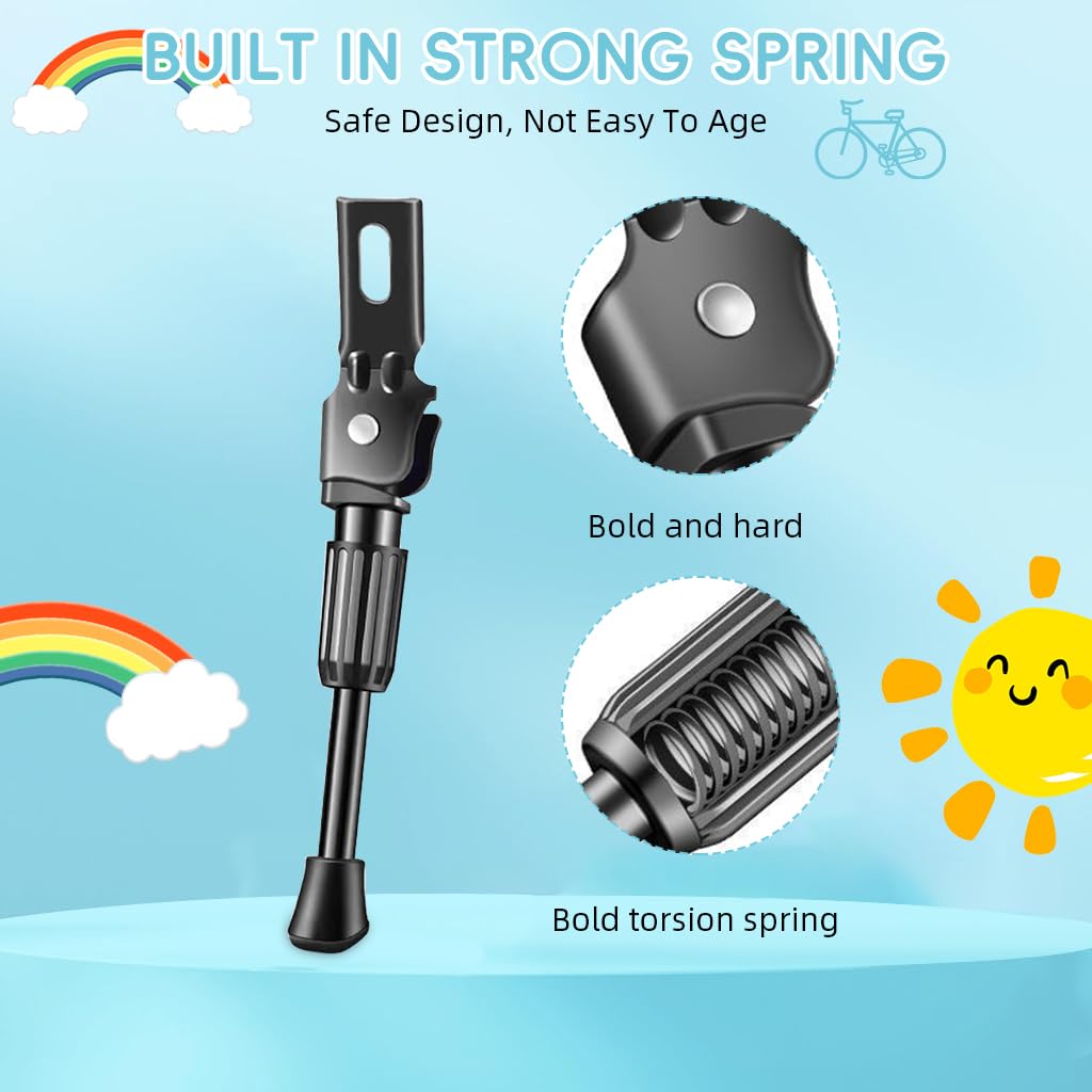 Proberos Kids Bicycle Kickstand for 20 Inch Wheel with 10.43 in Spring Mechanism | Reinforced Metal Anti Slip Black 3 Pcs