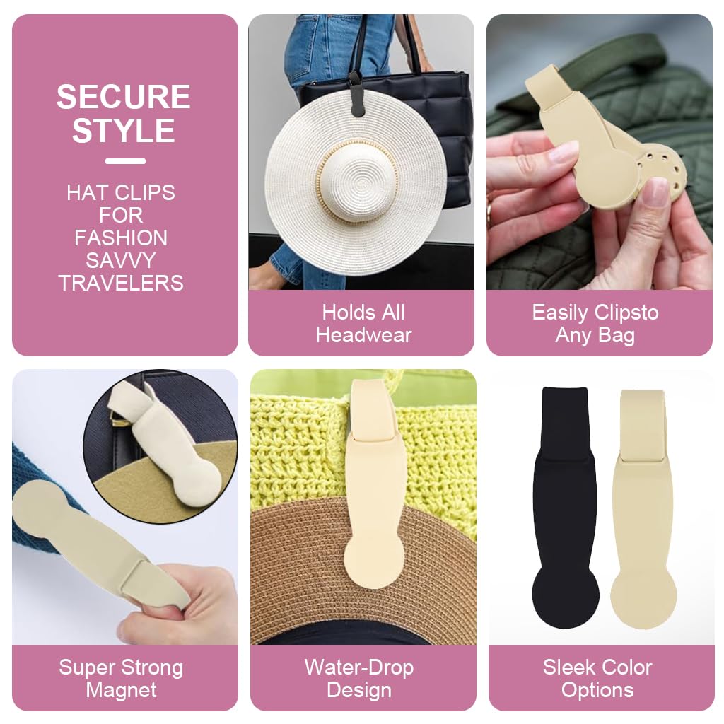 MAYCREATE Elastic Hat Clip for Travel with Strong Magnetic Closure and Silicone Grip | 2 Pack