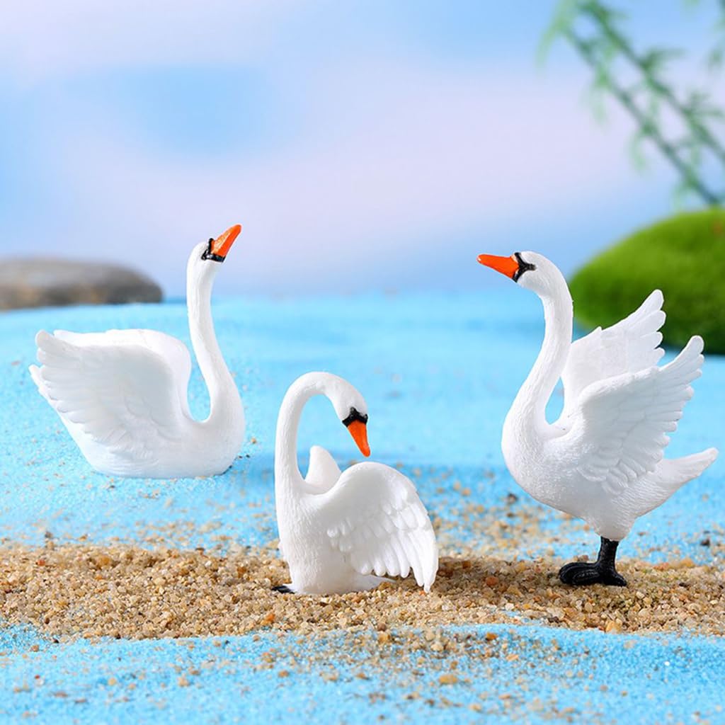 Zibuyu Mini Swan Figurines 4pcs 4.5cm for Garden Decor featuring Hand Painted Resin | Dollhouse and Aquarium Decorations