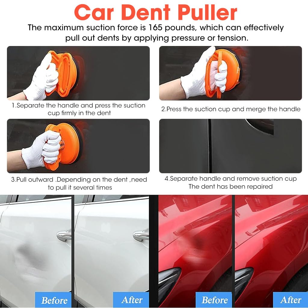 ZIBUYU Car Dent Remover Puller for Auto Body Repair with Dual Handles and 165 lb Suction Power | 3 Pack 11.8 cm and 5.7 cm PP PC TPR Construction