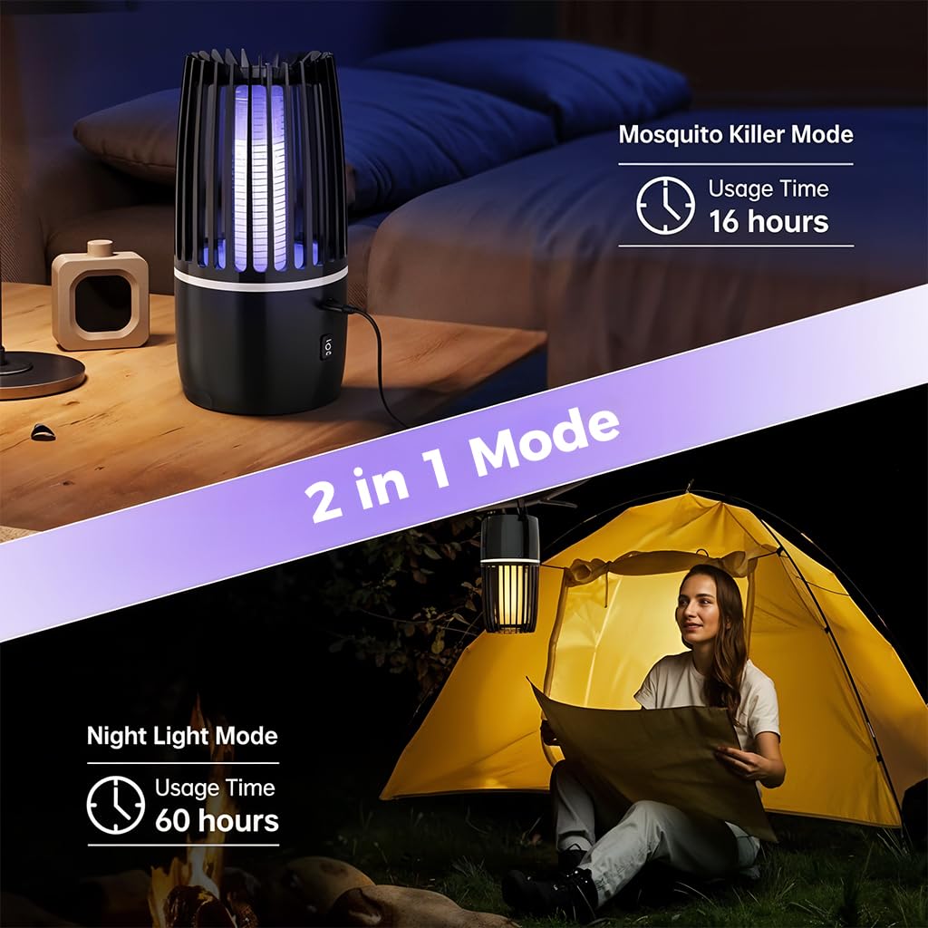 ORTIZA Electric Mosquito Killer Lamp for Home with 4000mAh USB Rechargeable Battery | Quiet UV Light Trap