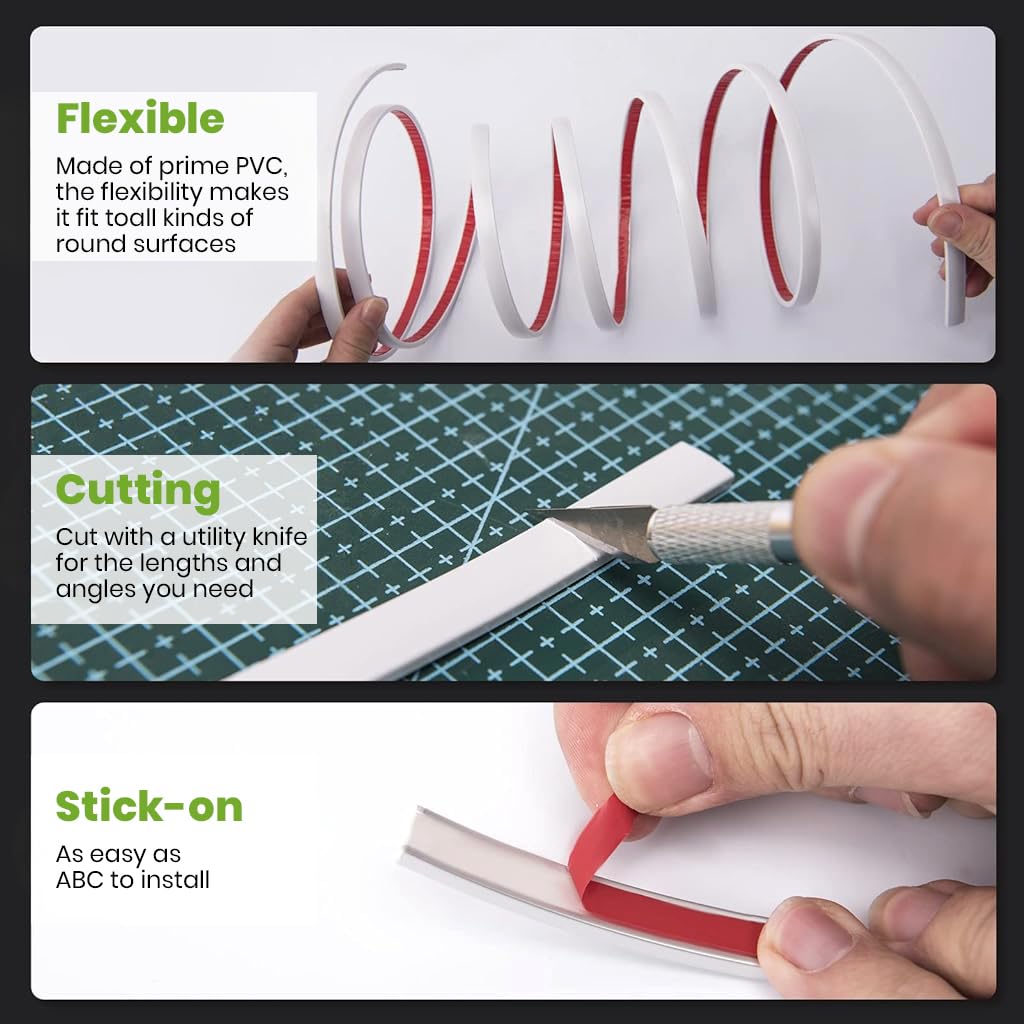 HASTHIP Peel and Stick Wall Molding for Mirror Frames and Ceilings 10Ft White Vinyl Strip featuring Self Adhesive Waterproof Design