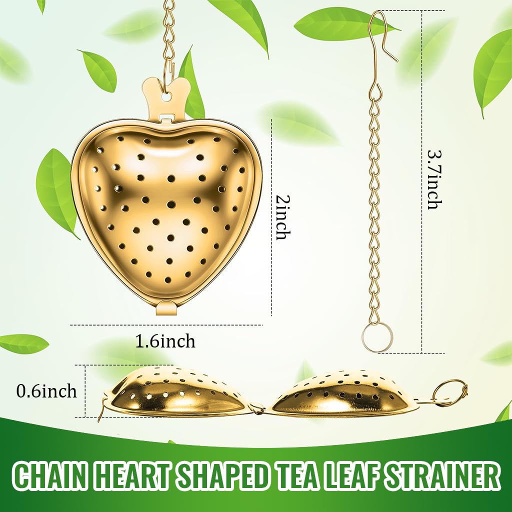 Supvox Tea Strainer Set for Loose Leaf Tea with Fine Mesh and Hooked Chain | 4Pcs Stainless Steel Heart Shape 4.3x4.7cm