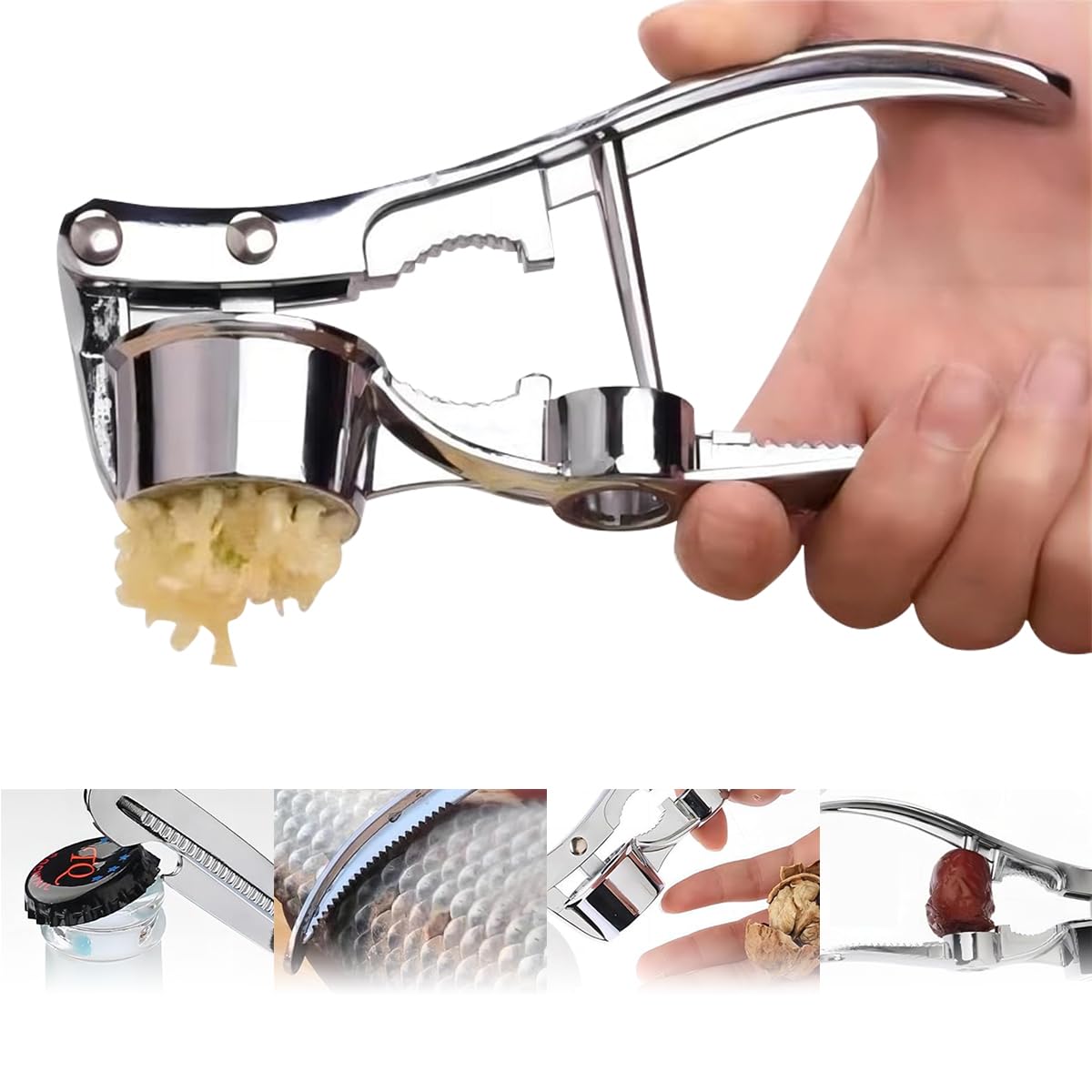 Supvox Garlic Press 5 in 1 Stainless Steel Tool with Ergonomic Handle for Home Cooking