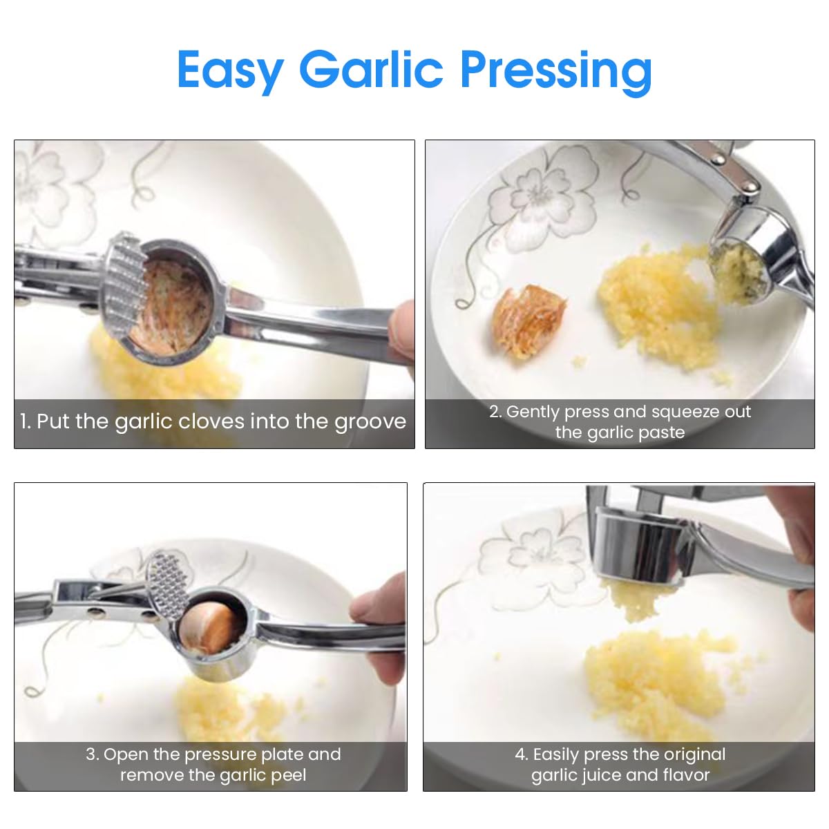 Supvox Garlic Press 5 in 1 Stainless Steel Tool with Ergonomic Handle for Home Cooking