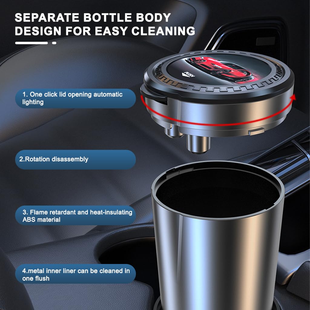 STHIRA Car Ashtray for Vehicle Use with One-Touch Flip Lid and Light | Stainless Steel Liner
