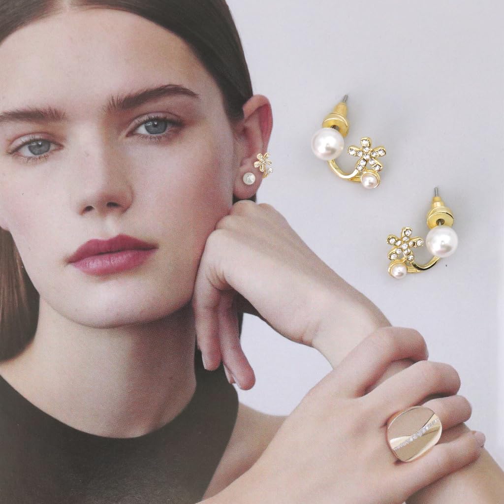 Zibuyu Earrings for Women featuring Floral Pearl and Rhinestone Design with Golden Alloy Finish | Elegant Gift Jewelry